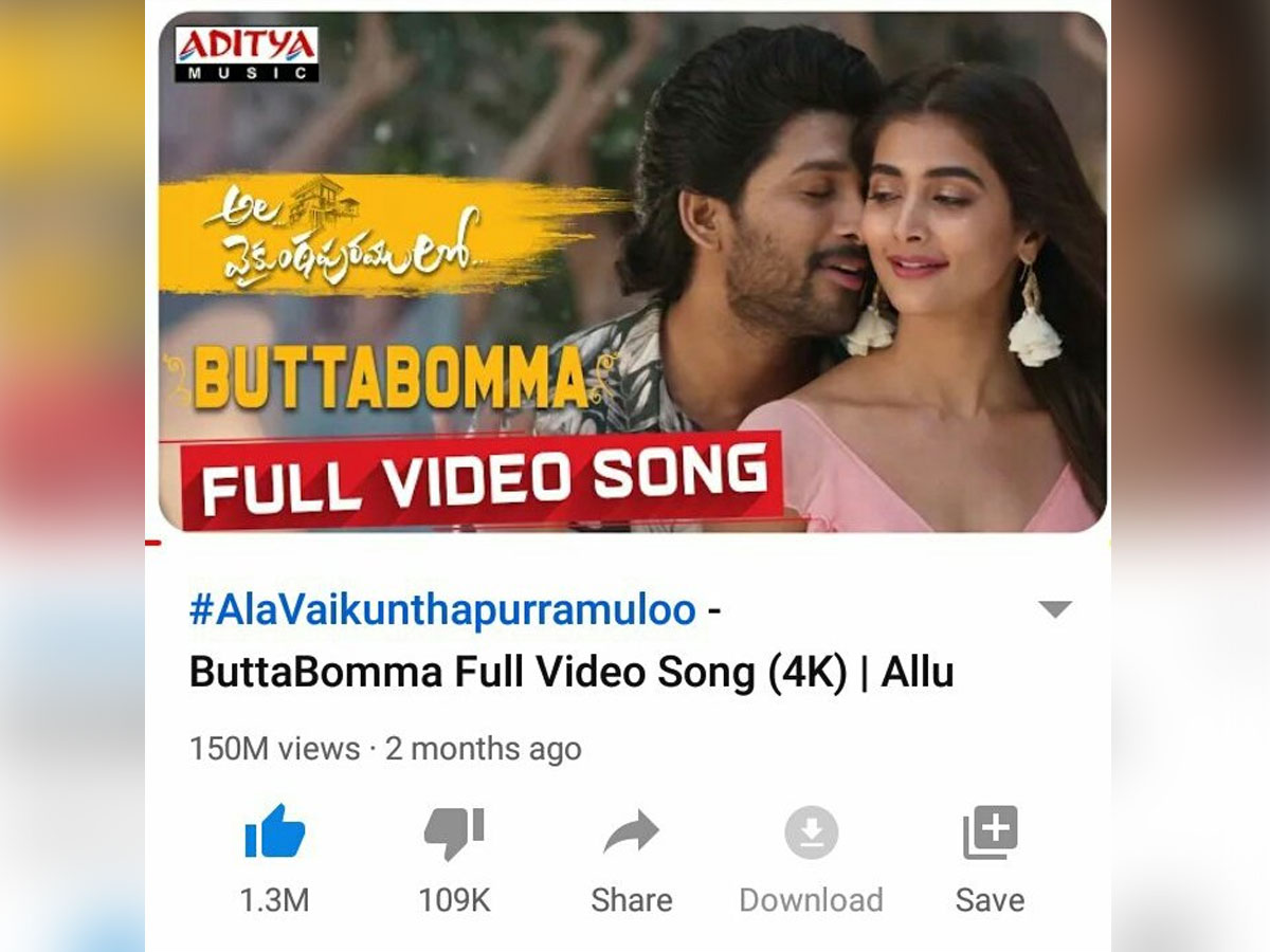 Allu Arjun Butta Bomma moving with 150 Millions