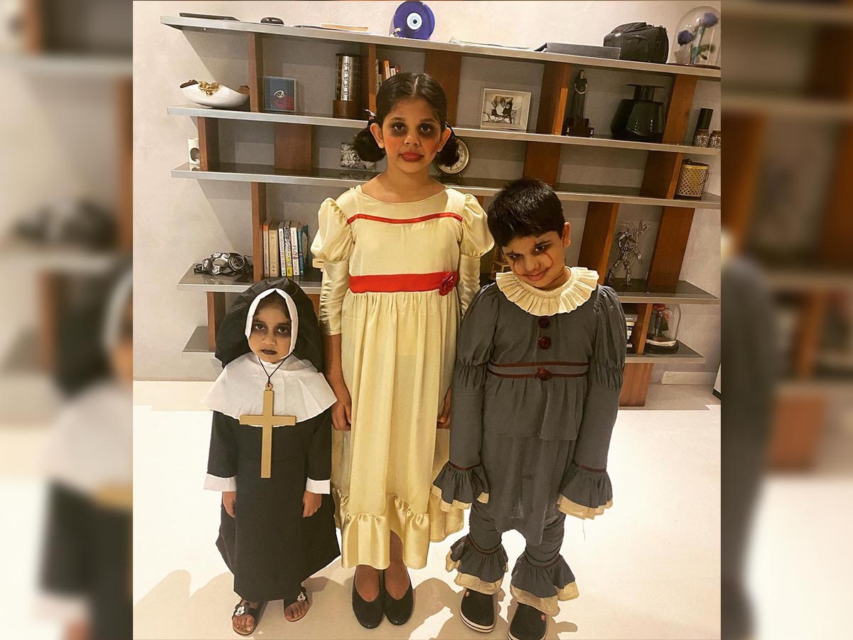 Halloween fun: Allu Arha in The Nun avatar and Allu Ayaan in Pennywise getup